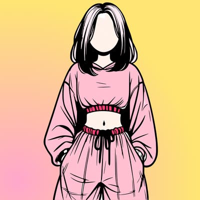 realistic girl faceless with baggy pants and a crop top