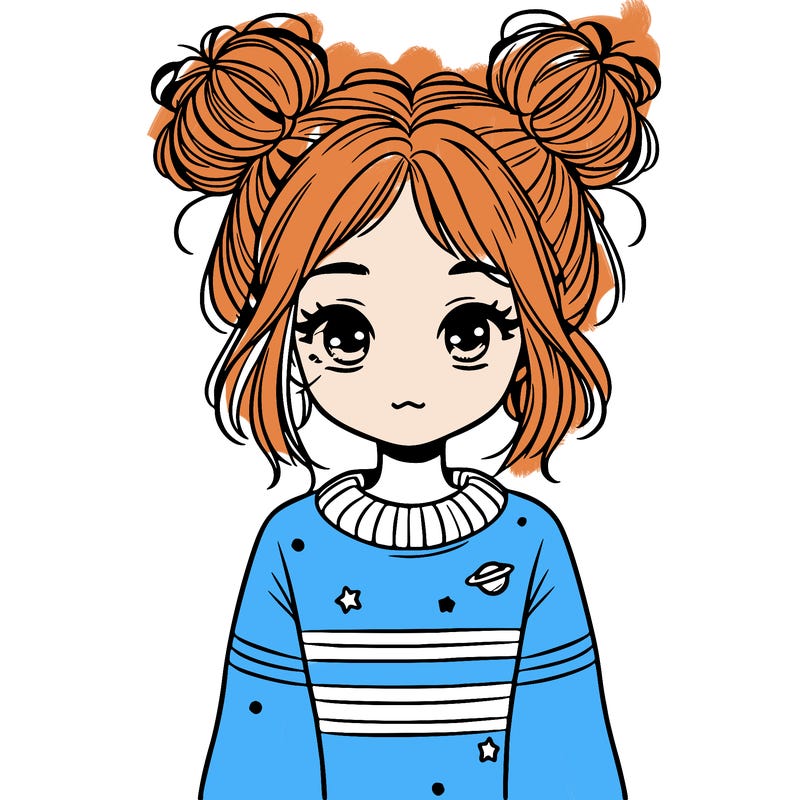 girl with messy space buns and sweater
