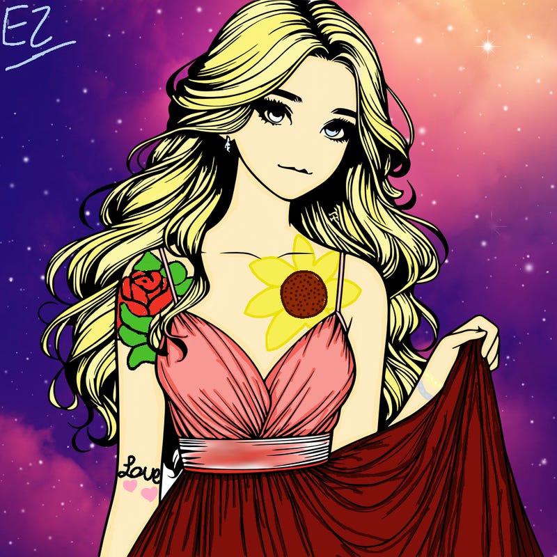 realistic girl in flowy silky prom dress