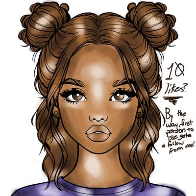 realistic girl with two buns in hair and lips