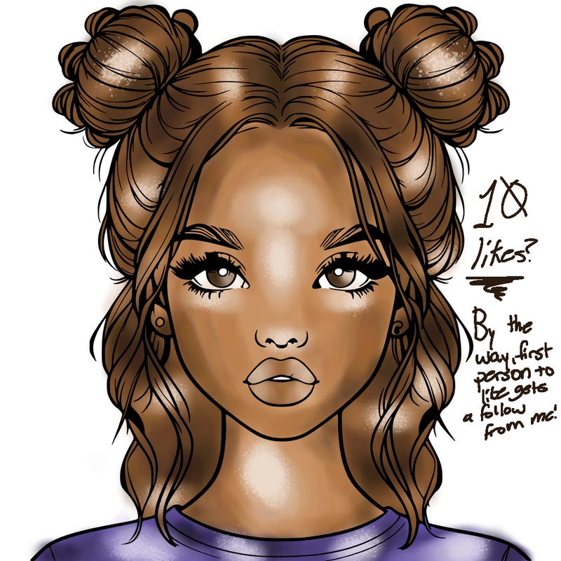 realistic girl with two buns in hair and lips