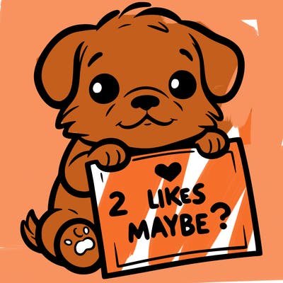 a puppy holding a sign that says 2 likes maybe?