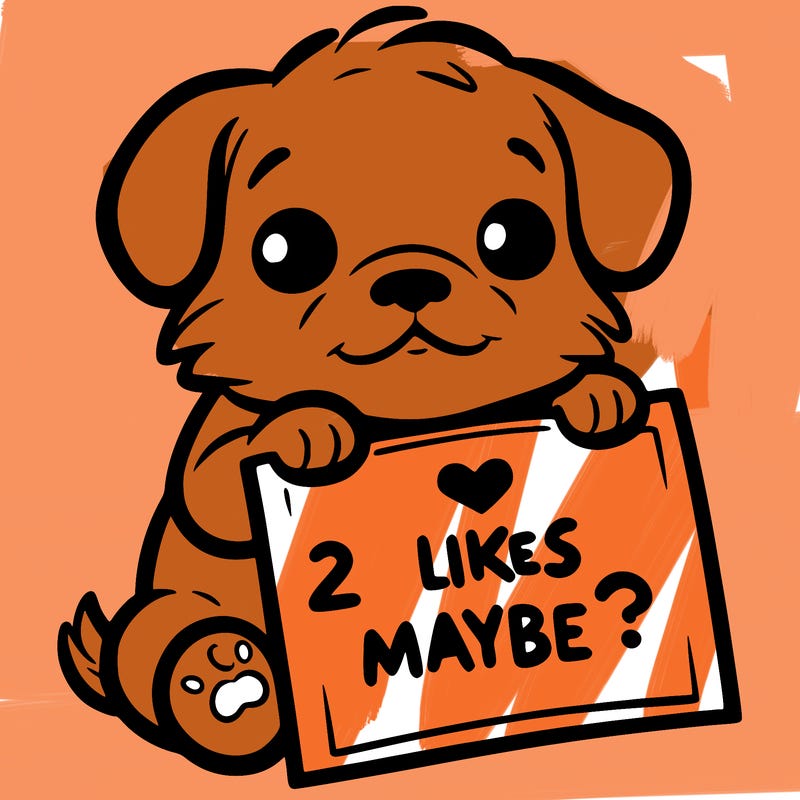 a puppy holding a sign that says 2 likes maybe?