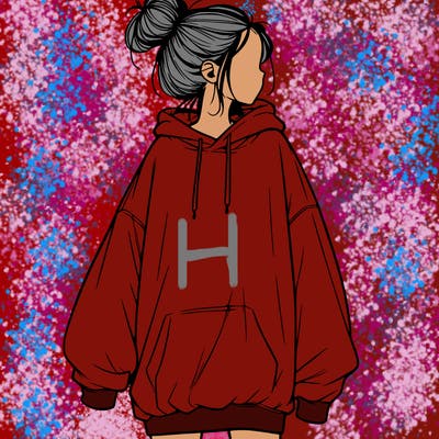 realistic girl with a oversized sweatshirt on and a bun