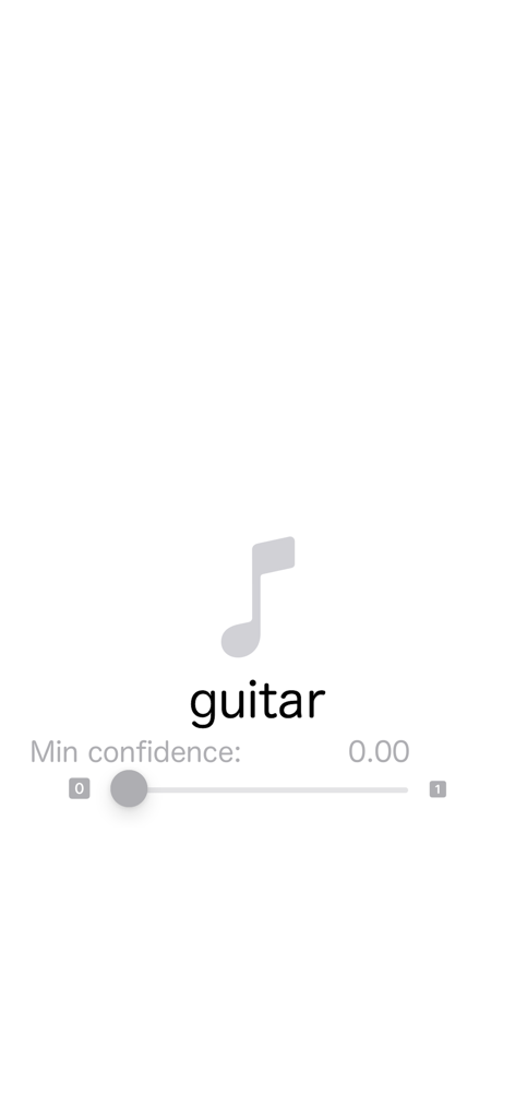 Instrument Identification - Interface of the Instrument Identification app showing a recognized guitar sound with a confidence slider