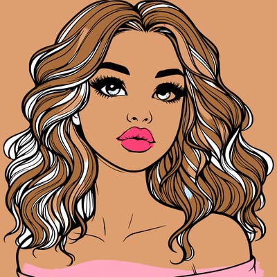 realistic girl with wavy hair and lips