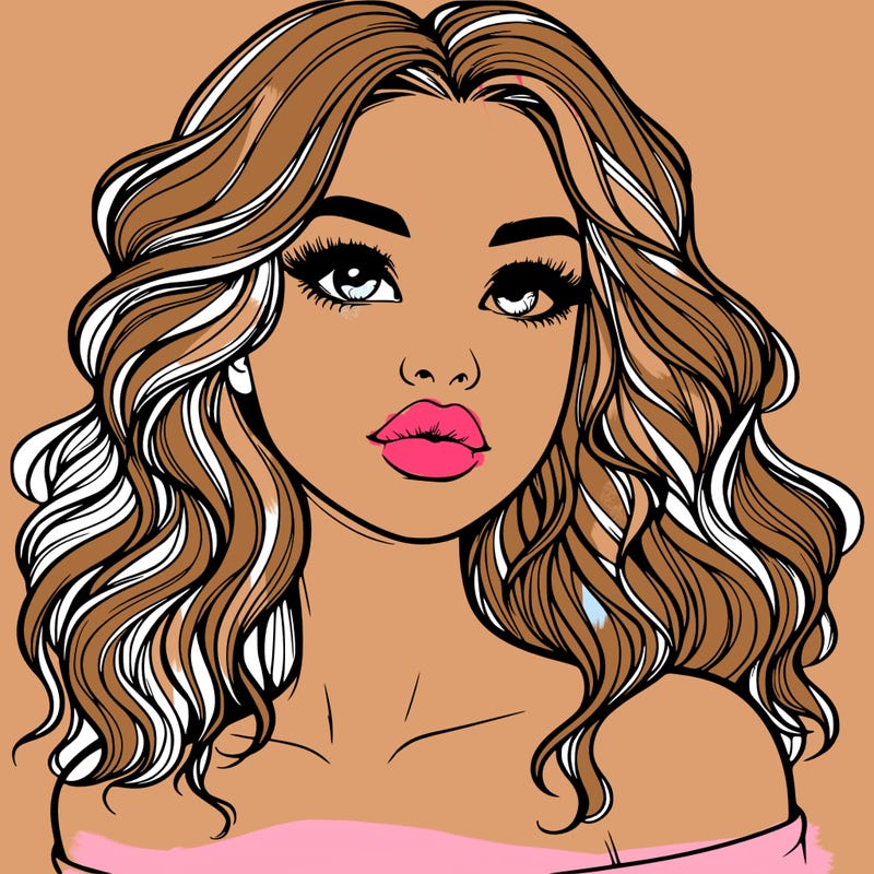 realistic girl with wavy hair and lips