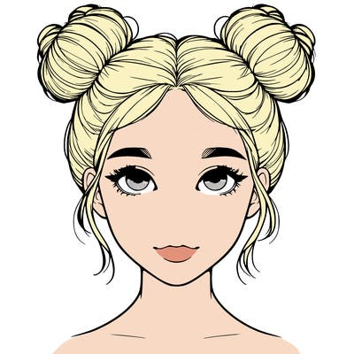 realistic girl with two buns on top of her head