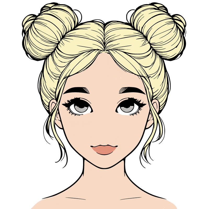 realistic girl with two buns on top of her head