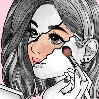 a realistic girl doing her makeup