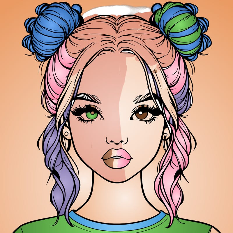 realistic girl with two buns in hair and lips