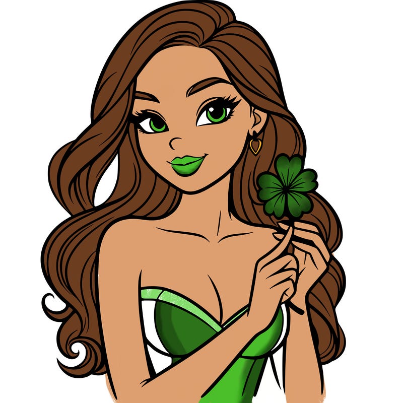 beautiful woman  carrying a clover