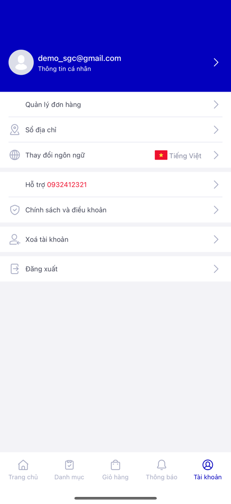 User profile and account settings page in the Co.op Online mobile app