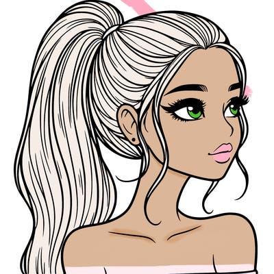 a beautiful and realistic girl with a high pony tail