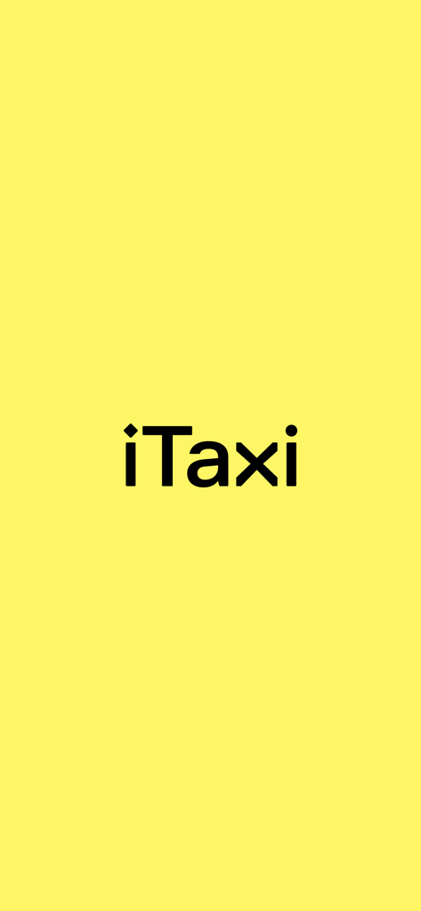 iTaxi - The Taxi App - Pantalla de presentación de la app iTaxi con el logo de la marca sobre un fondo amarillo brillante.