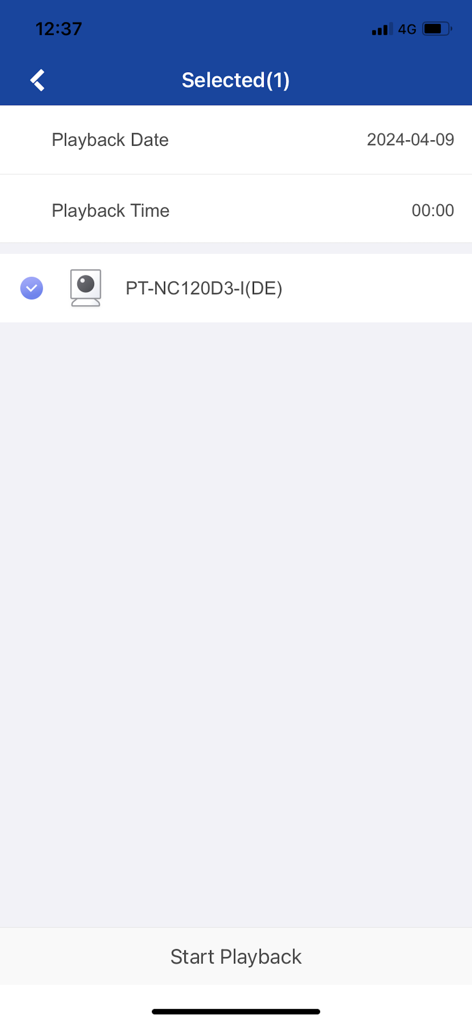 Prama Online app interface for selecting security camera video playback settings
