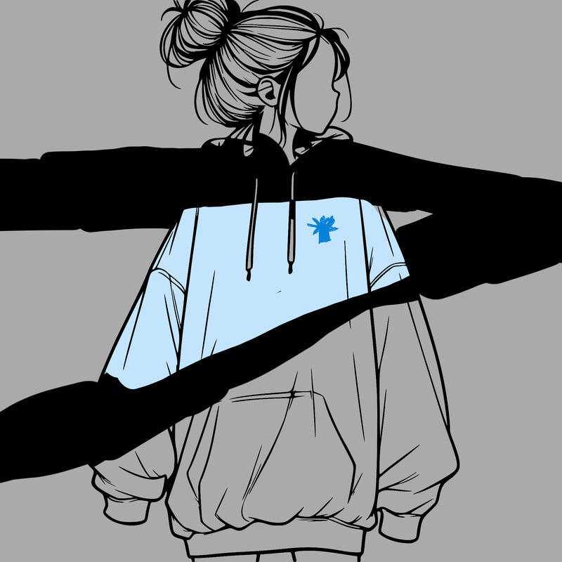 realistic girl with a oversized sweatshirt on and a bun