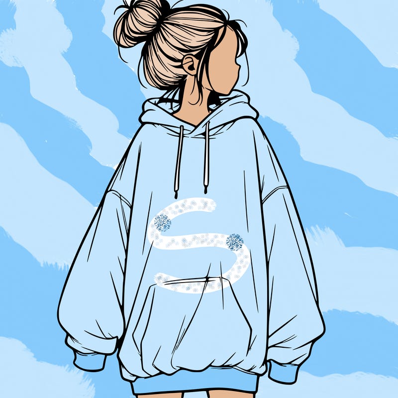 realistic girl with a oversized sweatshirt on and a bun
