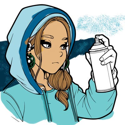 a realistic girl, spray painting