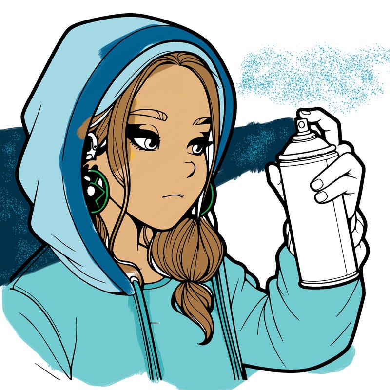a realistic girl, spray painting