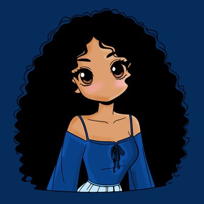 a black anime girl with long afro hair