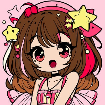 cute anime girl with star accessories