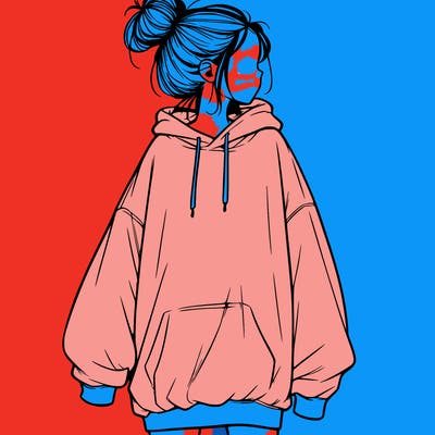 realistic girl with a oversized sweatshirt on and a bun