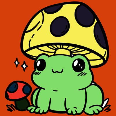 a cute frog with a mushroom hat