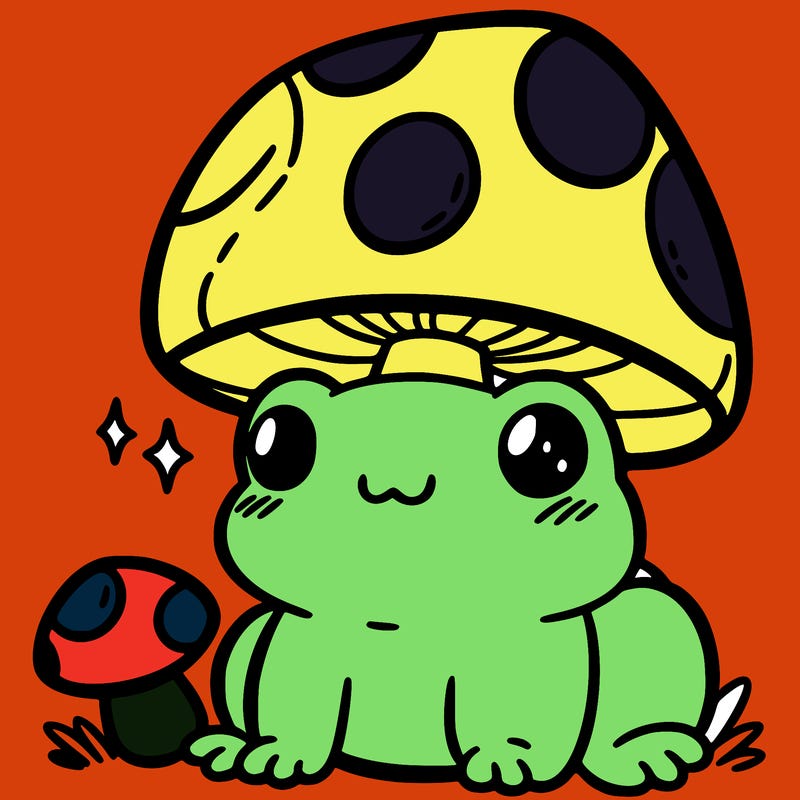 a cute frog with a mushroom hat