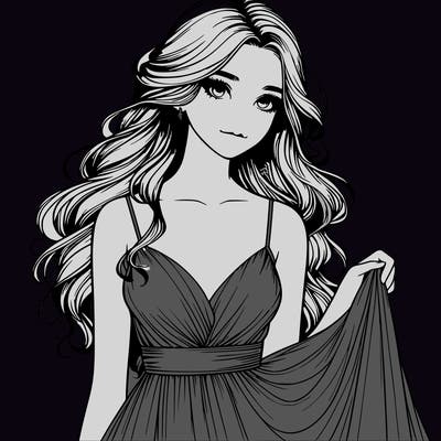 realistic girl in flowy silky prom dress