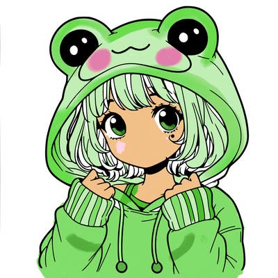a cute teenage girl wearing a frog hoodie