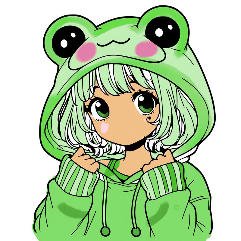 a cute teenage girl wearing a frog hoodie