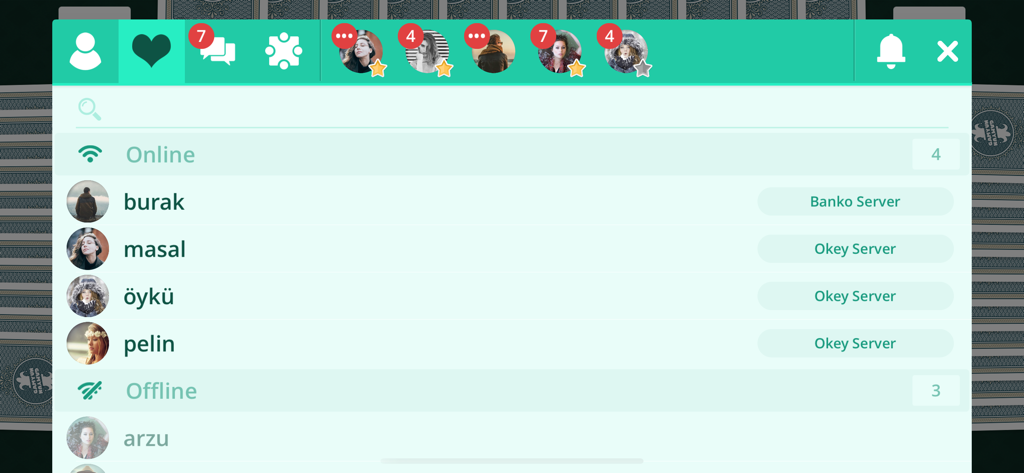 Social friends list showing online players and their current servers