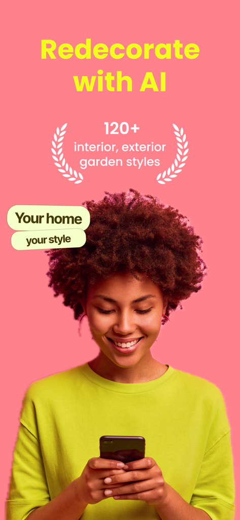 Archie – AI Interior Design - A woman using the Archie AI Interior Design app to redecorate her home