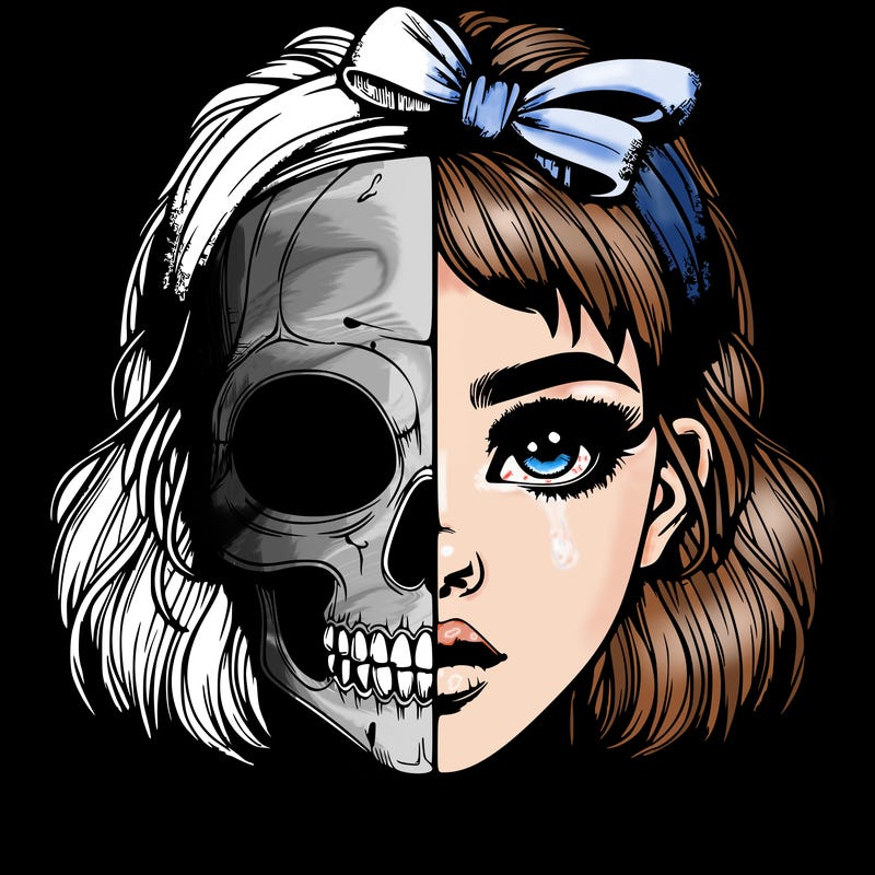 realistic girl with half skull mask