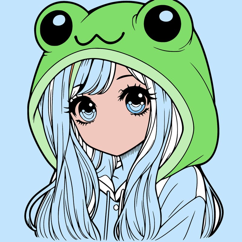 a pretty girl wearing a frog hoodie portrait with long hair
