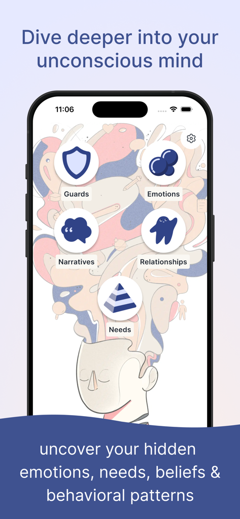 Me: Self Care App - Benutzeroberfläche der Me Self Care App zur Aufdeckung verborgener Emotionen, Bedürfnisse und Verhaltensmuster