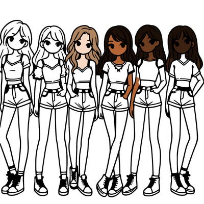 a group of girls wearing crop tops and shorts