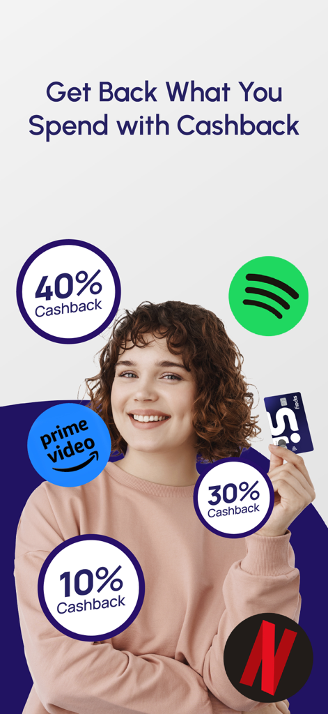 Sipay - Pantalla promocional de Sipay que muestra hasta un 40 por ciento de reembolso en servicios de streaming como Netflix Spotify y Prime Video