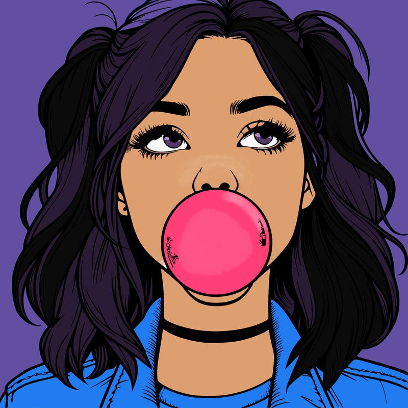 realististic girl blowing bubble -gum