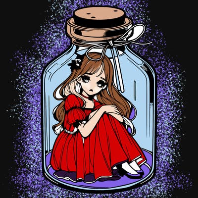 beautiful realistic girl trapped in bottle