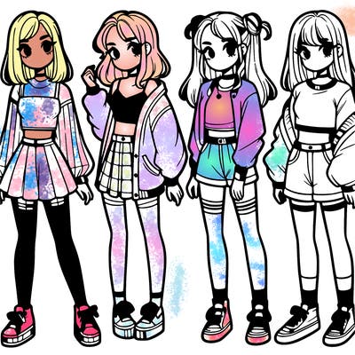 one girl with crop-top shirt and a jacket with a skirt, long socks and another girl with a shirt and pants with a jacket