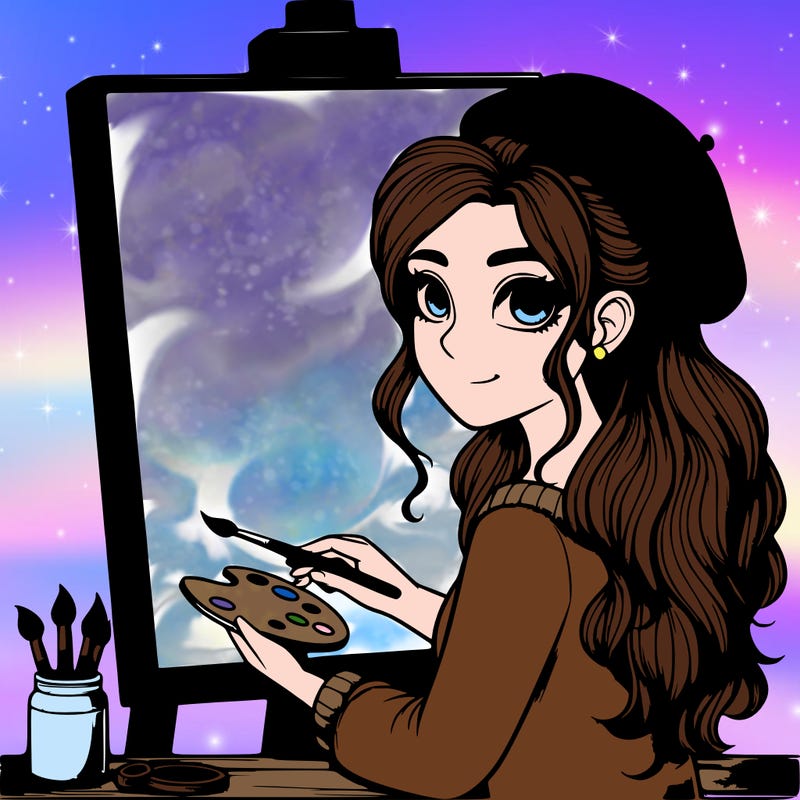 realistic girl artist painting a blank canvas