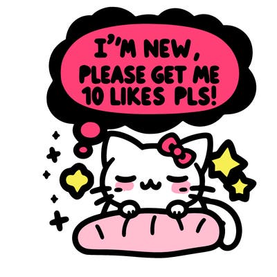 kitty taking a nap dream talking and saying "i'm new, please get me at least 10 likes pls!!"