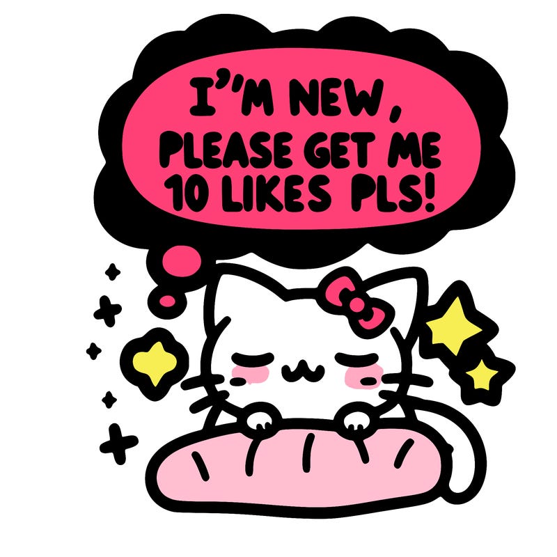 kitty taking a nap dream talking and saying "i'm new, please get me at least 10 likes pls!!"