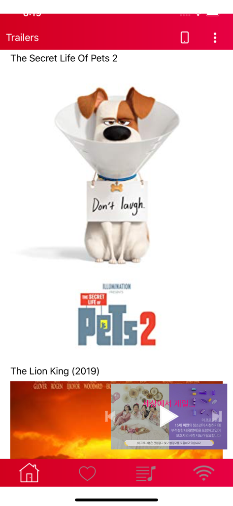 Sección de tráileres de la aplicación Yxplayer que muestra carteles de películas y opciones de reproducción.