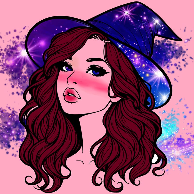 realistic witch girl with wavy hair and lips