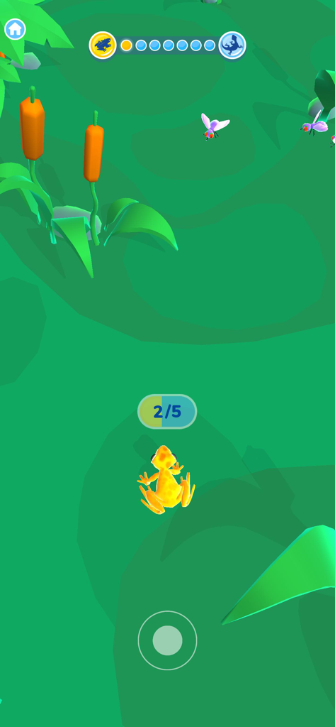 Evolution Merge - Eat and Grow - Juego de Evolution Merge mostrando una rana amarilla atrapando insectos para crecer