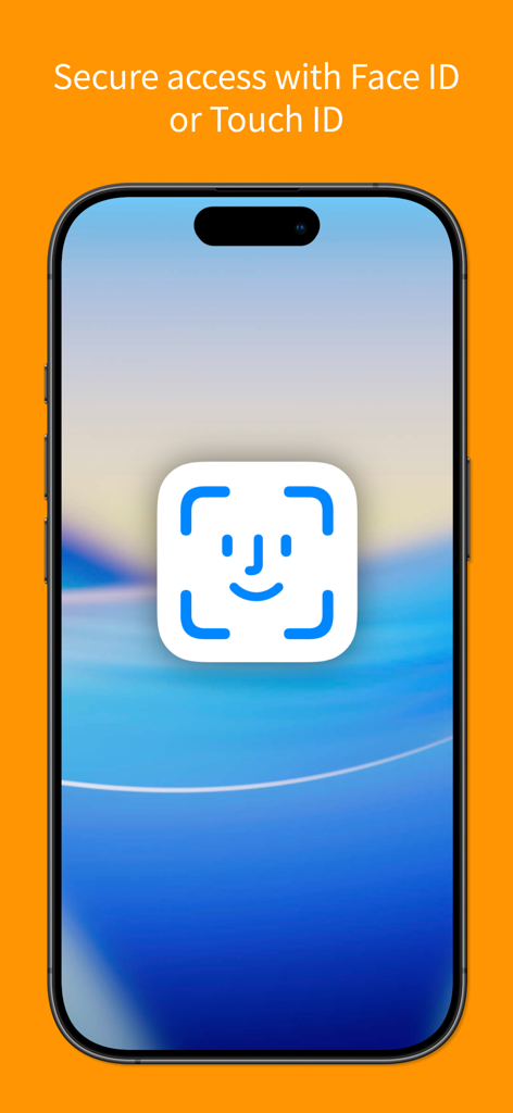 Screens for Organizations - Smartphone screen showing secure access with Face ID and Touch ID for the Screens for Organizations app.