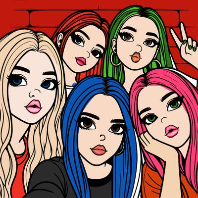 group of teen girls friends y2k up close in a selfie